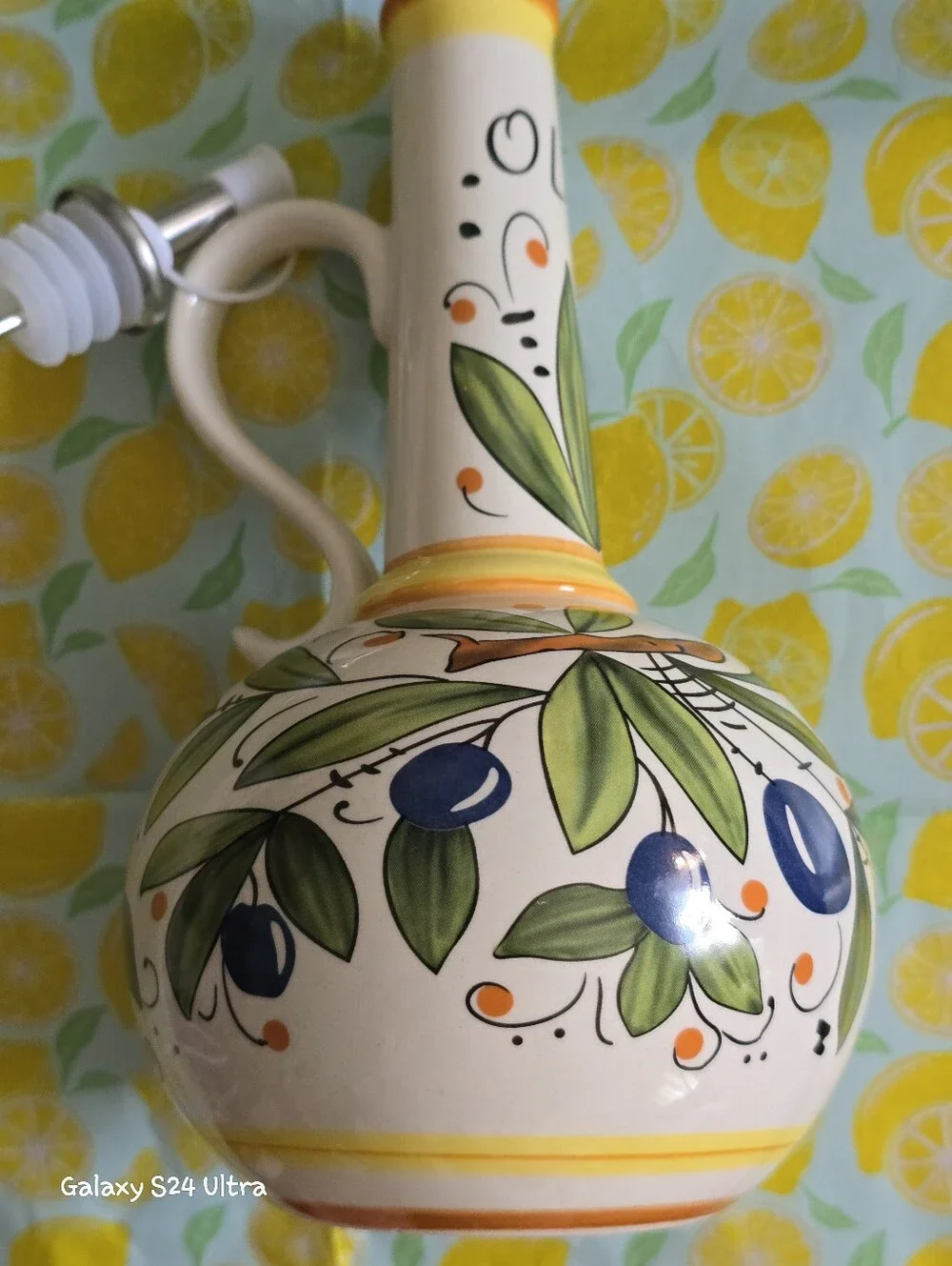 Beautiful Hand Painted Italian Decor Olive Oil Cruet Dispenser Bottle NEW